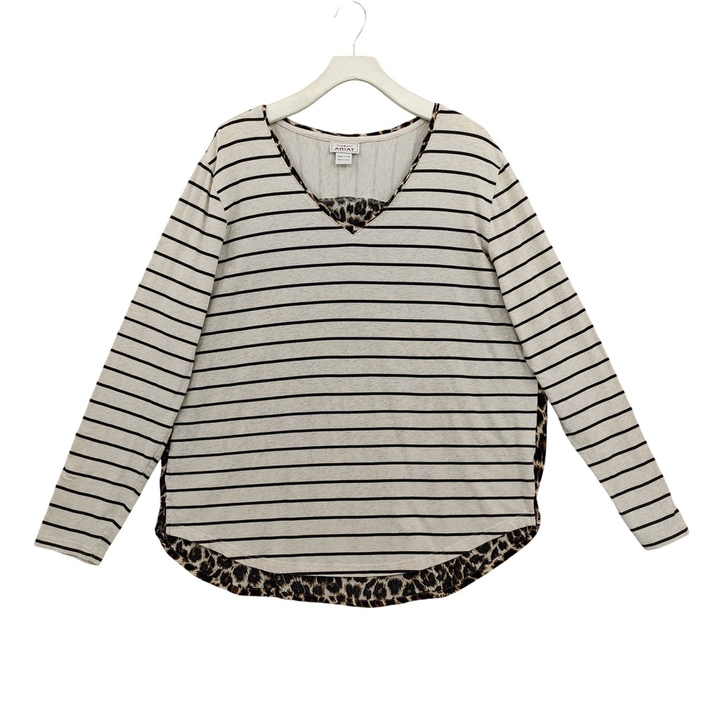 Ariat Womens Western Safari Western Statement Top XXL Cream Striped Leopard Top